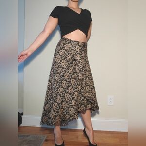Lauren Ralph Lauren Sz 12 Wool Silk Brown Long High Low Wrap Asymmetrical Skirt